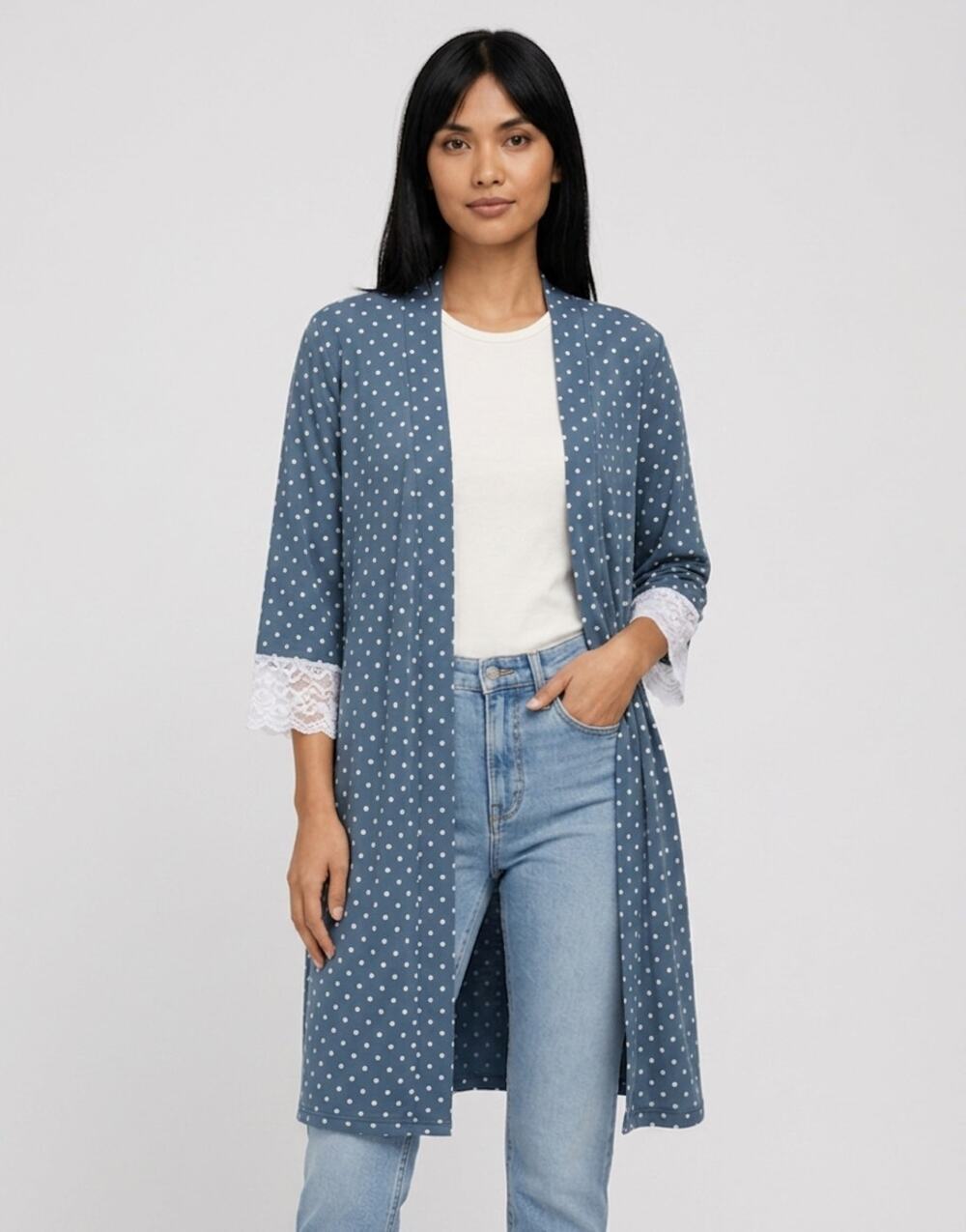 Nanette Lepore Blue Polka Dot Stretch Robe Women Size M
